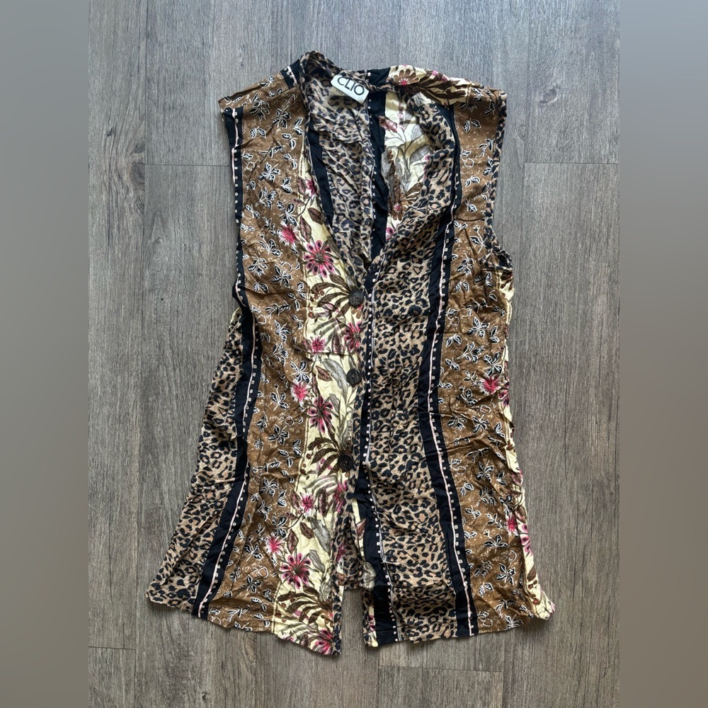 Clio Brown Floral and Leopard Print Blouse